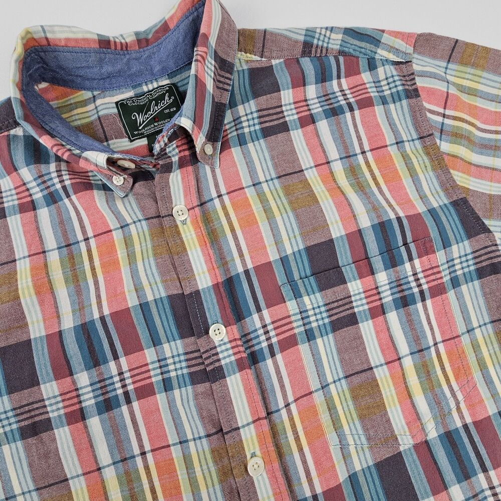 Woolrich Shirt Mens Large Multicolor Plaid Long Sleeve Button Up Outdoor Casual